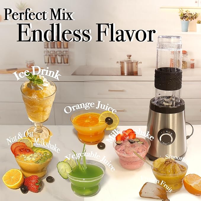Portable Personal Blender Cup & Food Processor, small blender 20oz Travel Cup with To-Go Lid for Smoothies, Shakes, Frozen Fruit & Baby Food, 500W BPA-Free Black