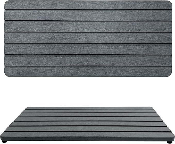 NiuYichee 2 PCS Water Absorbent diatomite Coasters, 12" x 5.5" Water Absorbing Stone Tray for Sink, Stone Drying mat for Kitchen Counter, Stone soap Tray Used for Hand Soaps & toiletries & Plants