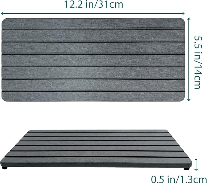 NiuYichee 2 PCS Water Absorbent diatomite Coasters, 12" x 5.5" Water Absorbing Stone Tray for Sink, Stone Drying mat for Kitchen Counter, Stone soap Tray Used for Hand Soaps & toiletries & Plants