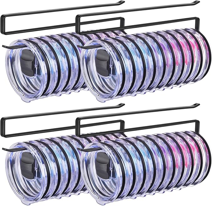 4Pack Tumbler Lid Organizer, Kitchen Space-Saving Cup Holder, Organizers for Under Cabinet Storage, No Glue or Drilling Required (Black)