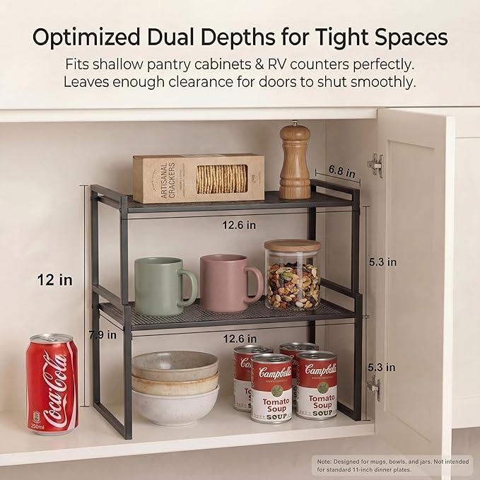 Set of 2 Cabinet Organizers 12.6''W 44 LBS Load Capacity Heavy Duty Kitchen Pantry Shelves Counter Countertop Storage Racks