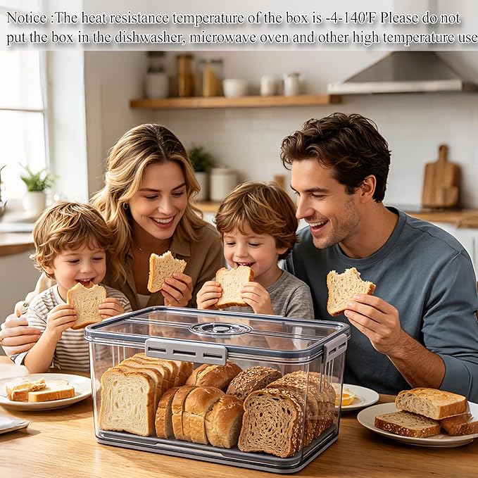 Bread Box Bread Boxes with Lid for Kitchen Counter, Airtight Loaf Bread Storage Container,Large Time Recording Bread Keeper for Homemade Bread, Toast, Bagel, Donut and Cookies ,Gifts for Mom Dad
