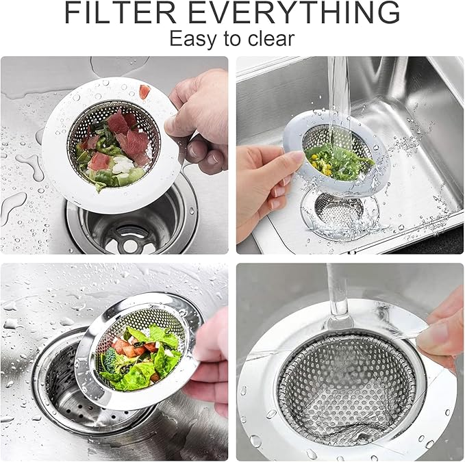 2pcs Heavy Duty Stainless Steel Slop Basket Filter Trap, 4.5" Top / 2.95" Mesh Metal Sink Strainer,Perfect for Kitchen Sink/Bathroom Bathtub Wash Basin Floor Drain Balcony Drain Hole,Utility