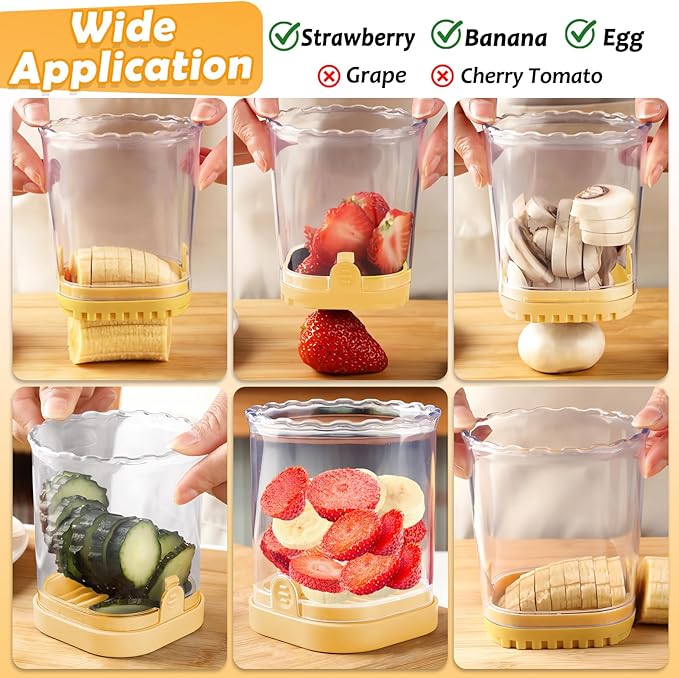 Creative Strawberry & Fruit Slicer - Detachable Cutter with Push Plate (Yellow)