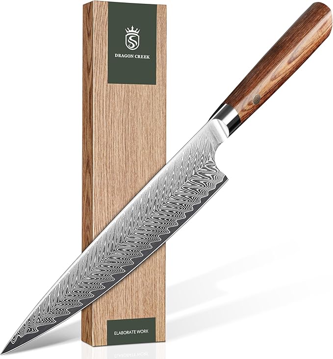 Dragon Creek Damascus Chef's Knife - Japanese Chef Knife for Meat Vegetable Cutting Birthday Christmas Thanksgiving Gift for Mom or Dad