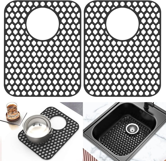 2 Pack Silicone Sink Protector Mat for Kitchen Sink Rear Drian Black