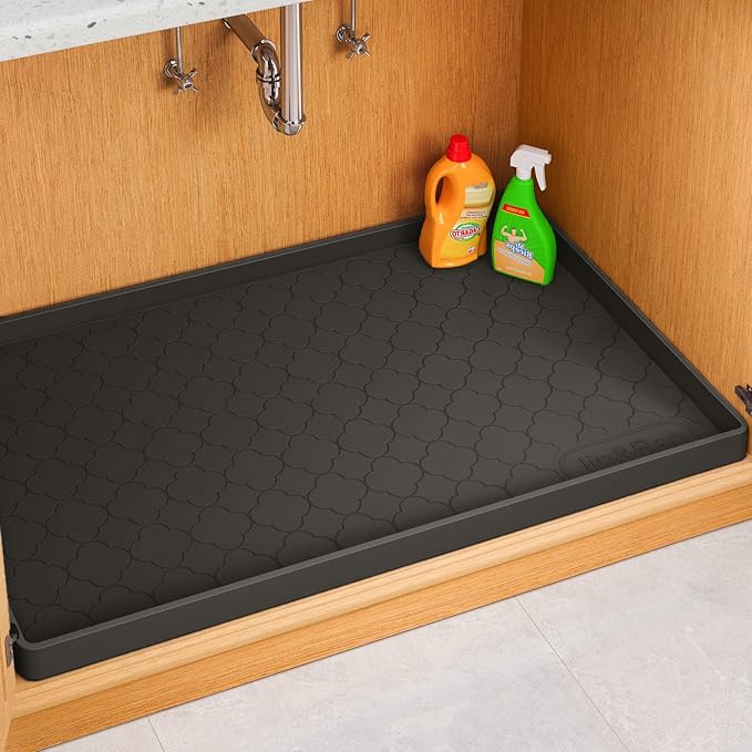 Jin&Bao Waterproof Under Sink Mat 25" x 19", Thick Silicone Mat Cabinet Protector for Kitchen and Bathroom, Shelf Liner, Home Organizer and Storage, Multipurpose Tray for Gadgets and Essentials