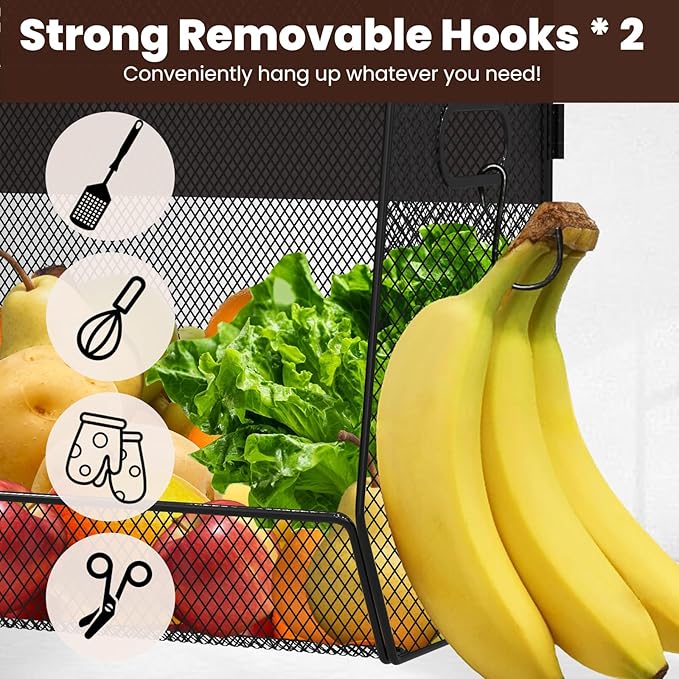 2 Set Magnetic Shelf Basket for Fridge, Magnetic Spice Rack Fruit Onion and Potato Storage Bins with Mesh Lid, Pantry Organizers and Storage, Kitchen Counter Organizer for Produce