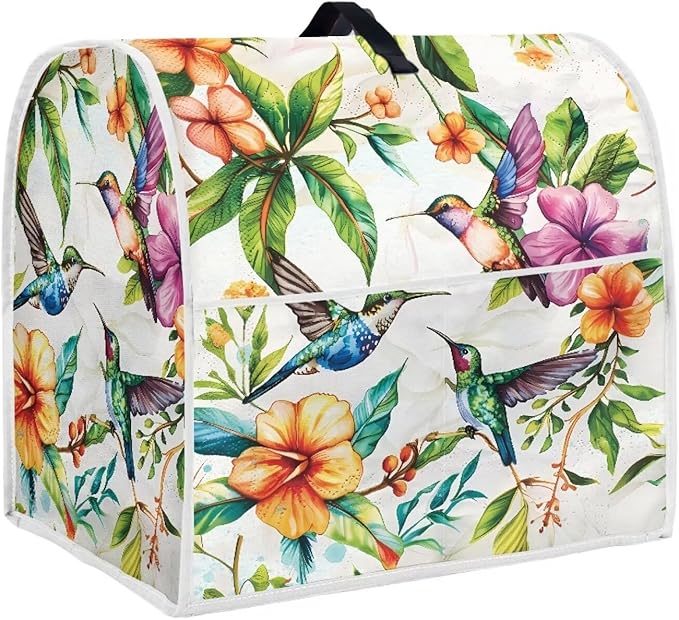 Hummingbird Flower Stand Mixer Cover with Pocket and Handle Small Appliance Dust Covers Machine Washable Kitchen Mixer Accessories Suitable for 6-8 Quart Coffee Makers