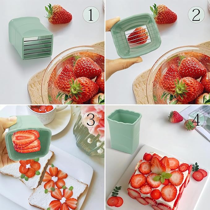 quskay 2-Pack Strawberry Slicer Cup Cutter: Fruit Cup Cutter Slicer Cup Chopper for Strawberries Egg Banana Slicer Quickly Making Fruit Vegetable Salad Strawberry Cutter Mini Slicer Kitchen Gadget