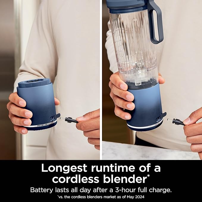 Ninja BC251NV Blast Max Personal Cordless Blender for Smoothies, Blend, Ice Crush, 22 oz. Twist & Go Vessel, Navy - Certified Refurbished