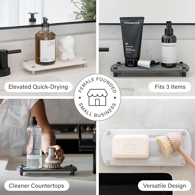 Dorai Home Stone Kitchen Sink Caddy - Diatomaceous Earth Sink Tray with Stainless Steel Feet, Water-Absorbing Countertop Organizer for Kitchen or Bathroom - Sandstone
