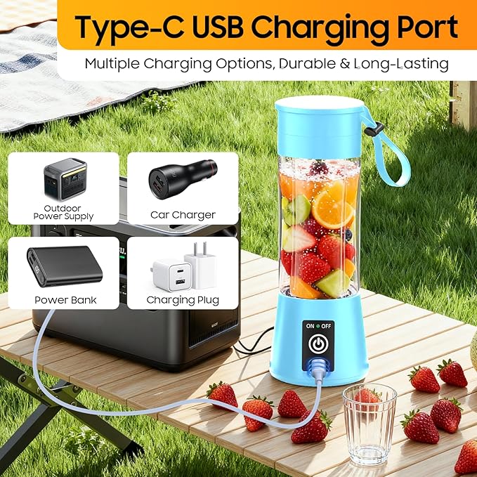 Cordless Personal Size Portable Blender - 380Ml Blender Smoothies and Shakes, BPA Free Traveling Juice Cup with Powerful Blending, Freshly Squeezed in Sports/Travel/Home