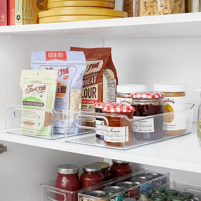 iDesign Plastic Pantry Storage Organizer Bin with Handles, Set of 2, Clear Bins