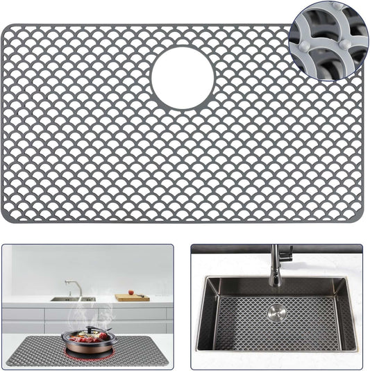 Silicone Sink Protector Mat for Kitchen Sink, 28"x15" Rear Drain