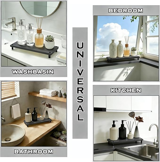 Durable Kitchen Sink Organizer, Instant Dry Sink Caddy for Bathroom Counter, Diatomite Stone Drying Tray, Upgrade Water Absorbing Stone Tray for Sink, Anti-Slip Stone Soap Tray -Dark Gray