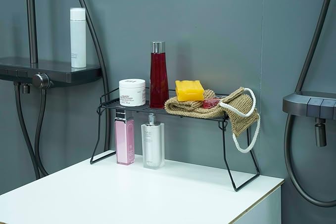 JUNCHU CHERRY Metal The Sink Vanity Organizer, Bathroom or Kitchen Sink Organizer, Feminine Products Organizer (Black)