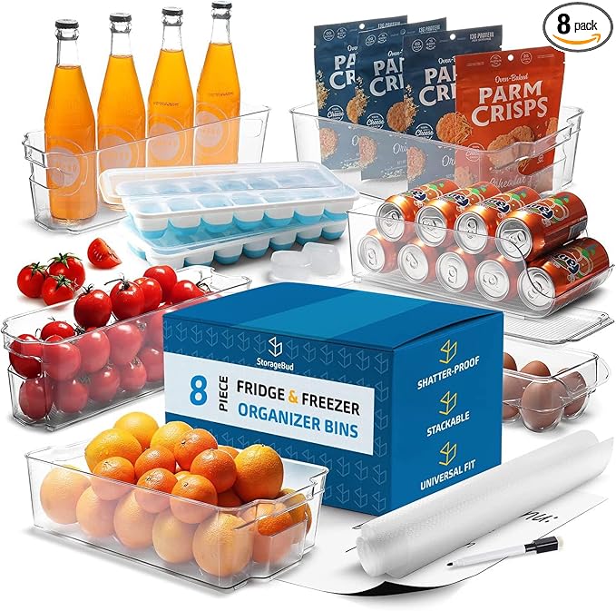 Fridge Organizer - 14 Piece Refrigerator Organizer Bins - Stackable Freezer Organizer - Clear Refrigerator Organizer - Acrylic Fridge Bins, (VDS-SB-BIN-14SET)