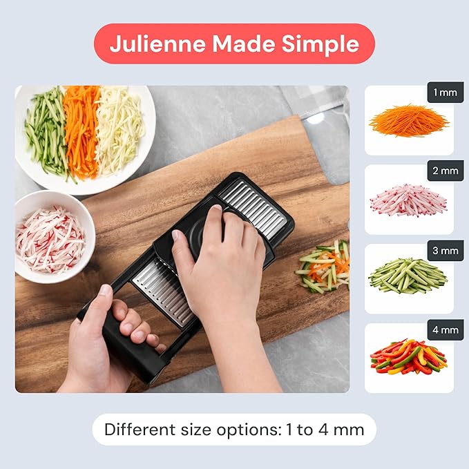 Fullstar 2 in 1 Stainless Steel Mandoline - Adjustable Thickness (1-4mm) - Vegetable Slicer with Julienne Blade for Potatoes, Fruits, Vegetables and Cheese, Food Prep Cutter for Easy Meal Prep
