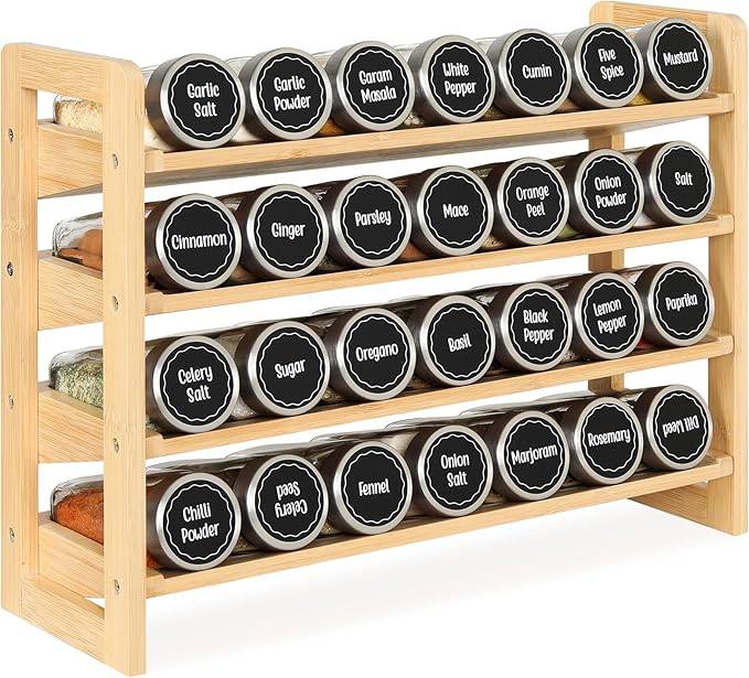 Tfro & Cile Spice Rack Organizer 4-Tier Bamboo Countertop Seasoning Organization for Cabinet Pantry Organizers for Kitchen