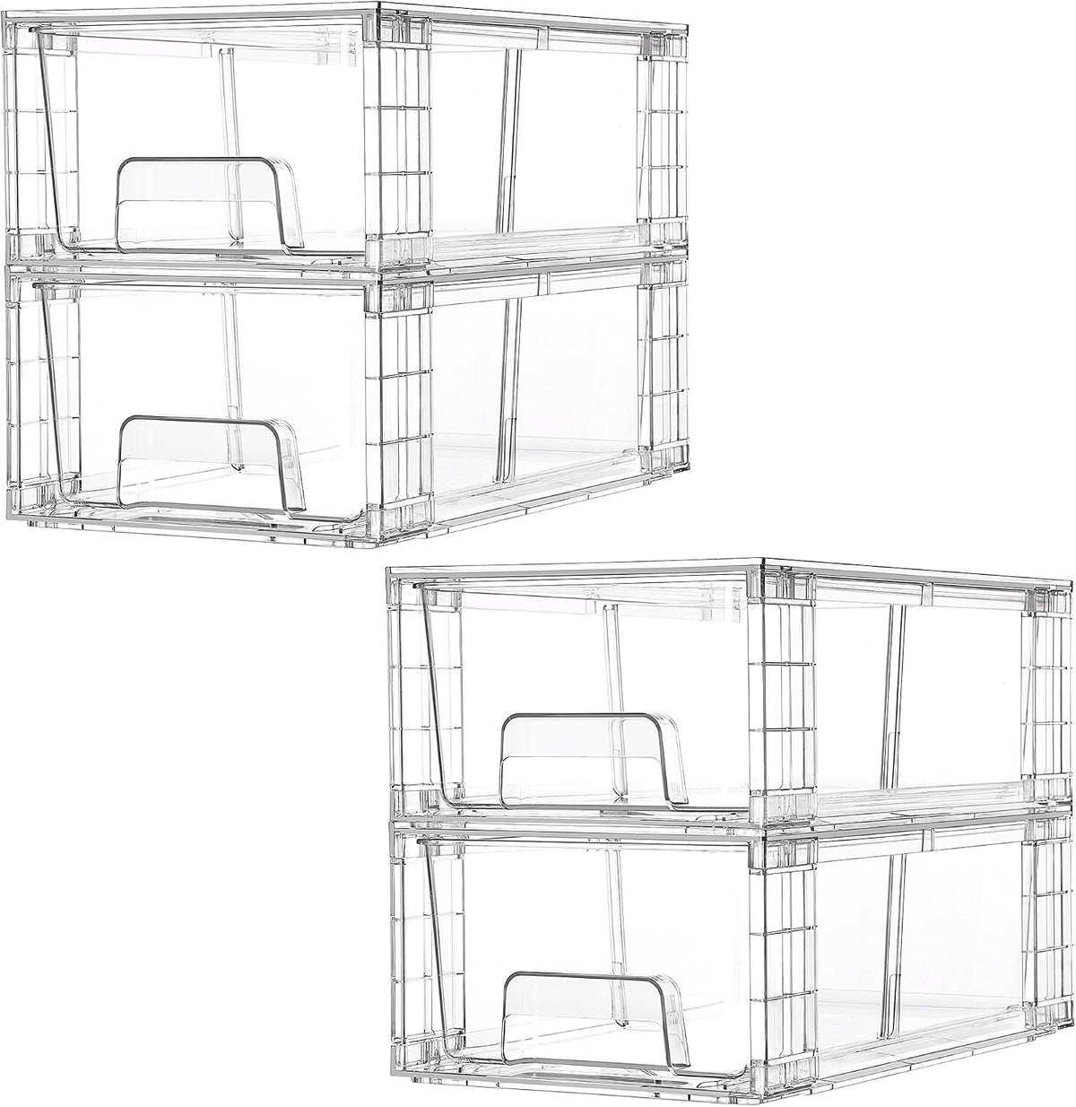 4 Pack Stackable Clear Drawer with Dividers