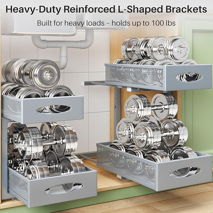 2 Pack Under Sink Organizer, Grey