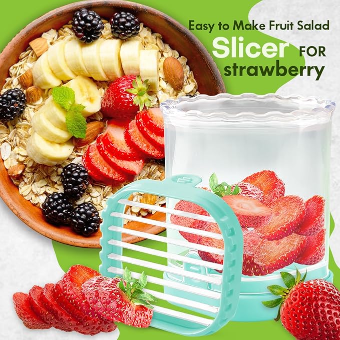 Creative Strawberry & Fruit Slicer - Detachable Cutter with Push Plate (Pale Turquoise)