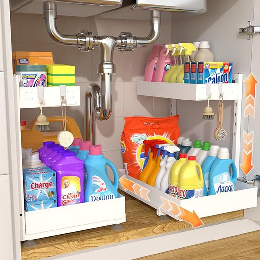 Under Sink Organizer 2 Pack, 2 Tier Metal Under the Sink Storage