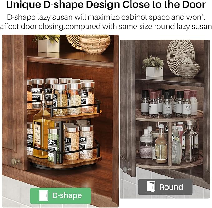 Lazy Susan Organizer Spice Rack - Spice Organization for Cabinet Height Adjustable Rotating Lazy Turntable, Pantry Kitchen Wood Revolving Seasoning Organizer (Vintage, 9 Inch)
