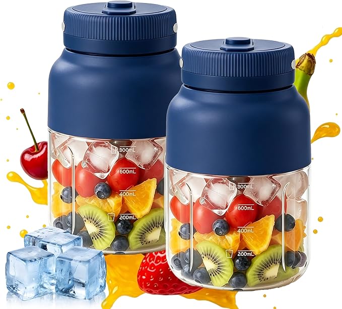Portable Blender for Smoothies & Shakes – 43.96oz Personal Blender with 38-Blade Ice Crushing System, USB Type-C Rechargeable Travel Juicer Cup with Straw, Leakproof for Frozen Drinks & Juice (B-2pcs)