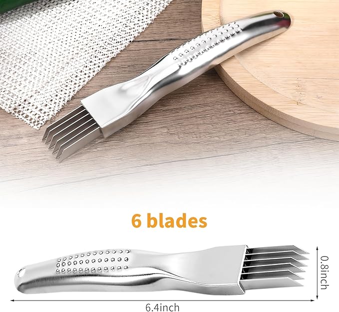 Green Onion Knife with Stainless Steel Blade,Garlic Slicer,Green Onion Slicer Shredder Knife,Kitchen Tool Vegetable Cutter Sharp 6 Blade,6.4''X0.8'',Non-slip Handle