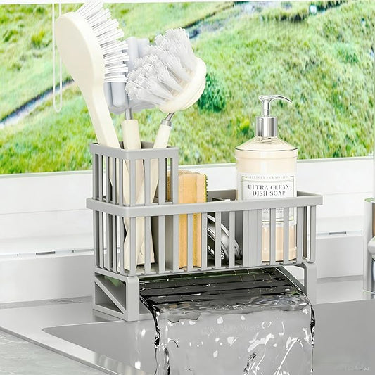 Yieach Rustproof Sink Caddy & Kitchen Sink Organizer,Plastic Dish Sponge Holder with High Scrub Brush Holder,Sponge Rack for Kitchen Sink,Multifunctional Sponge Drain Rack,Dish Soap Caddy & Dispenser