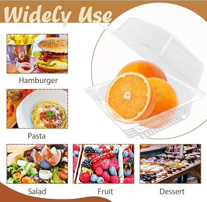 Jizvxe 300 Pcs Clear Plastic Take out Containers,Square Hinged Takeout Tray,Disposable Fancy Clamshell Food Boxes with Lids for Cakes,Dessert,Salads,Sandwiches,Cookies,Pasta,5.3x4.7x2.8 Inch