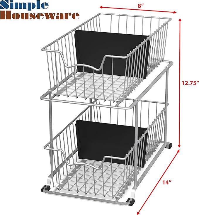 Simple Houseware 2 Tier Cabinet Wire Basket Drawer Organizer, Grey