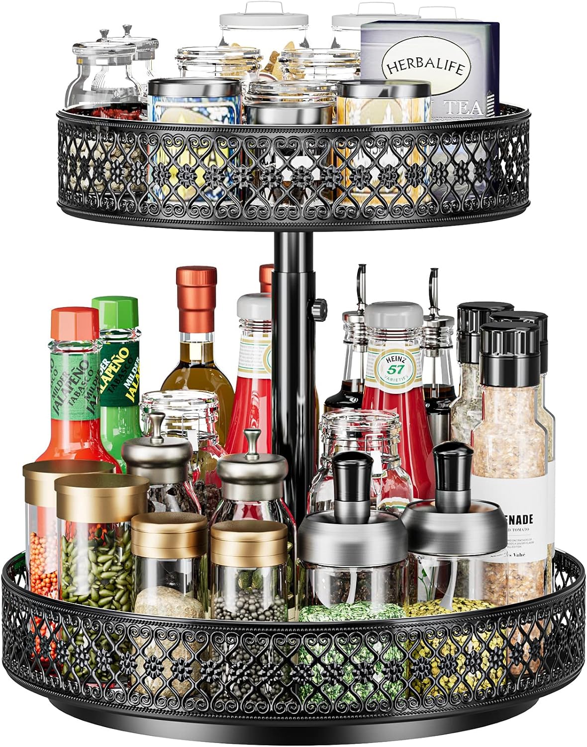 2 Tier Lazy Susan Organizer - Adjustable Rotating Spice Rack 12 inch