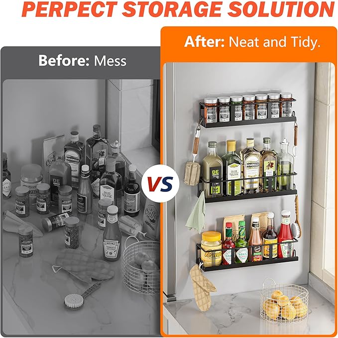 Bunoxea Spice Rack Wall Mounted 3 Pack, Space-Saving Spice Organizer for Spice Jars and Seasonings,Screw or Adhesive Hanging Spice Rack Organizer for Your Kitchen Cabinet,or Pantry Door