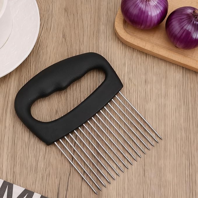 Onion Holder for Slicing, Extra-Large Stainless Steel Tomato and Potato Slicer with 16 Long Needles Versatile Food Slice Holder Home Kitchen Tool for Meat Onion Tomato Potato