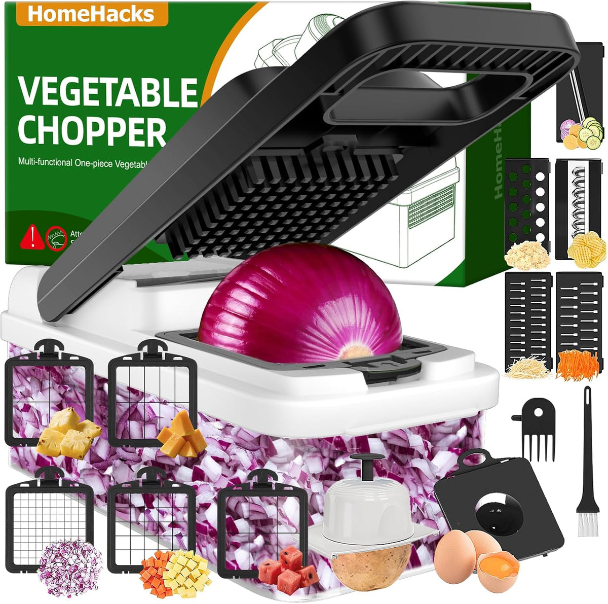 Veggie Chopper Vegetable Cutter, 15 in 1 Kitchen Gadget, White