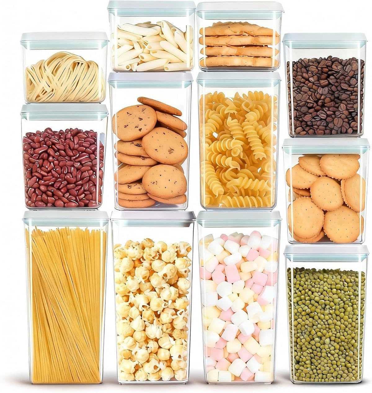 Pop Airtight Food Storage Containers with Lids for Kitchen Pantry Organizing Stackable Container for Cereal Snack Flour Sugar Coffee Spaghetti -12 Pcs(1.2, 2.0, 2.7, 3.3qt)*3