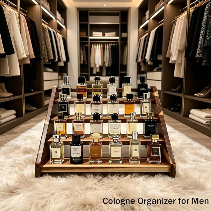Acacia Wood 4 Tier Cologne Organizer for Men, Ladder Perfume Display Stand, Vanity Countertop Cologne Shelf, Perfume Organizer Stand Ideal Gift for Men Women
