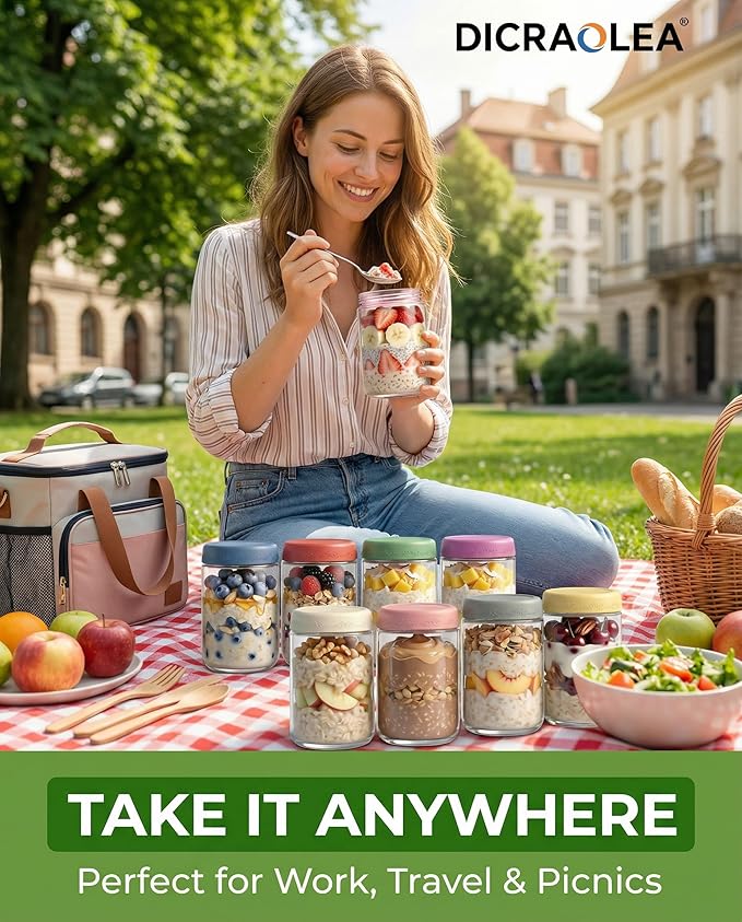 18oz 4Pack Glass Overnight Oats Jars Containers with Airtight Leakproof Lids, Reusable Mason Jars for Meal Prep, Yogurt Parfaits, Smoothies, Salads & Healthy Breakfasts (18 OZ-4-2)
