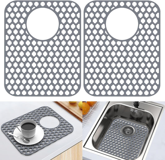 2 Pack Silicone Sink Protector Mat for Kitchen Sink Rear Drian Gray
