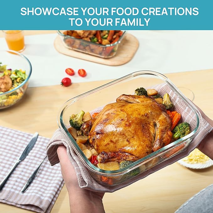 Vtopmart 2Pack 2260ml/ 76.4oz Large Glass Storage Containers with Lids, Meal Prep Food Container Set with Snap Airtight Lid for Baking, Microwave, Oven, Leak Proof, for Freezer, Dishwasher, Blue