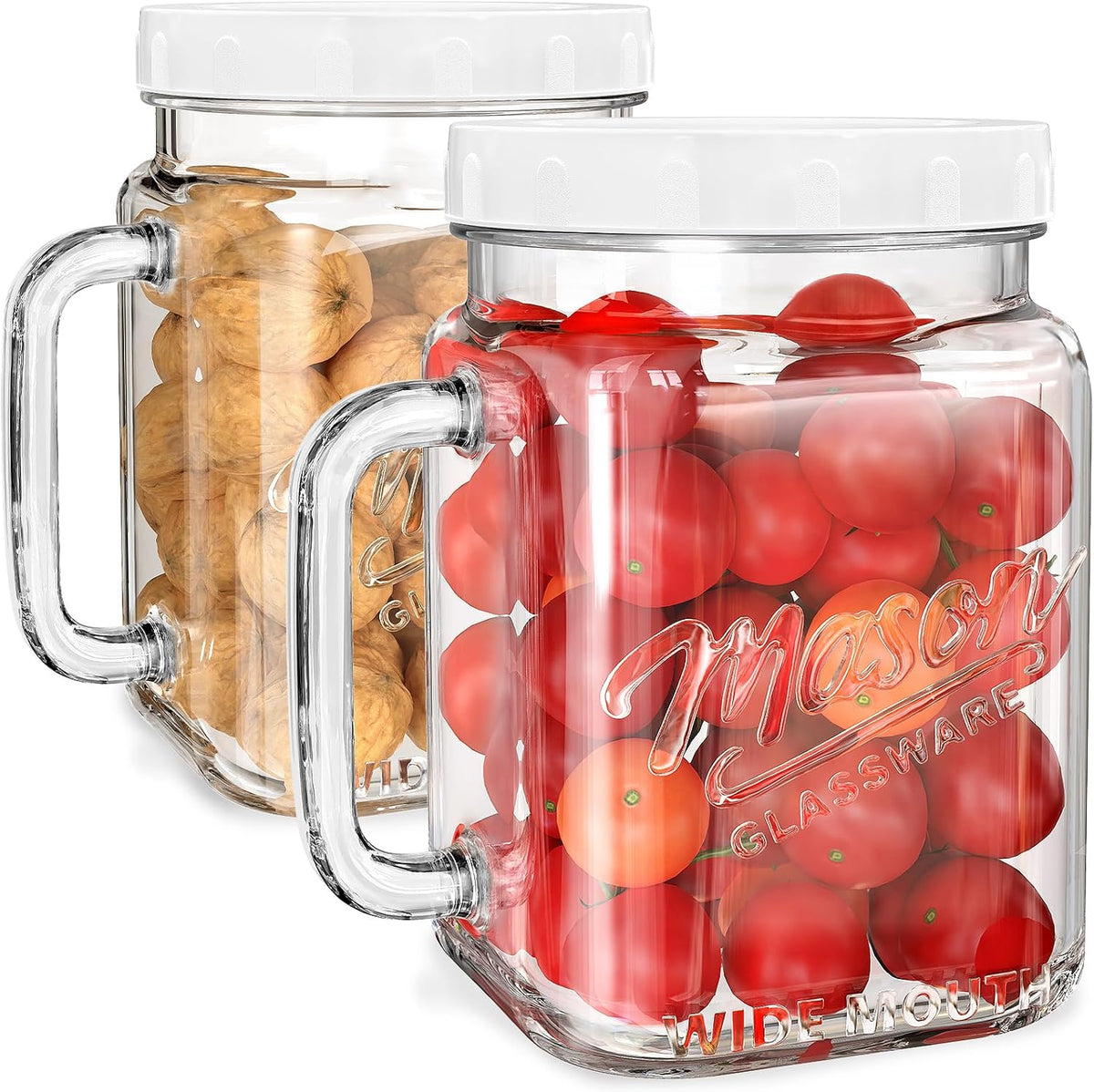 74 oz Wide Mouth Mason Jar w Handle, Airtight Storage Container