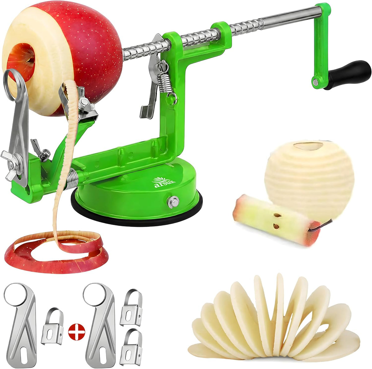 Apple Peeler - 3 in 1 Fruit Corer Cutter and Peeling Machine for Kitchen - Stainless Steel Apples Peelers & Cutters Tool - Easy to Peel and Spiralizer