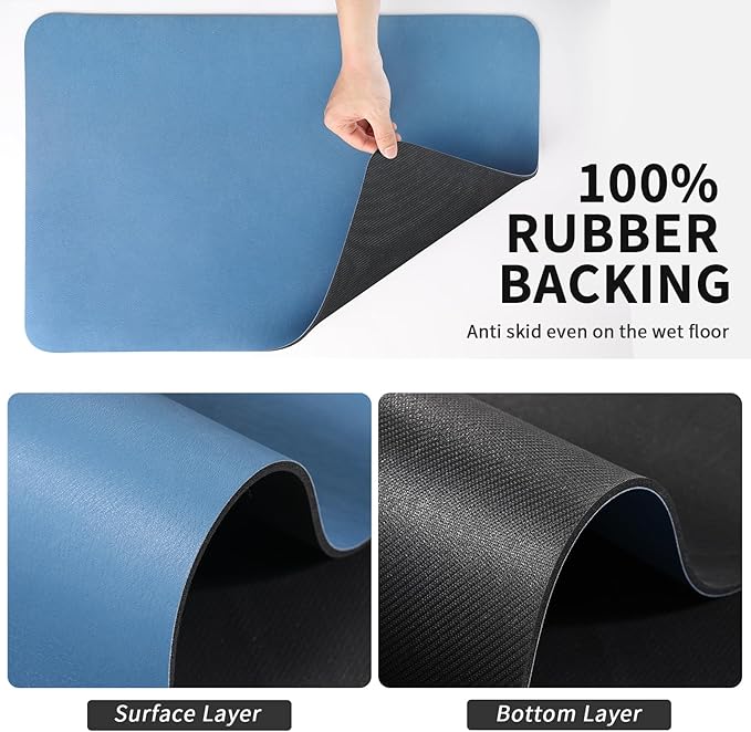 HotLive Dish Drying Mat for Kitchen Counter, Heat Resistant Drainer Mats with Non-slip Rubber Backed, Hide Stain Kitchen Super Absorbent Draining Mat, Easy to Clean Dish Rack Pad, Blue 16"x20"
