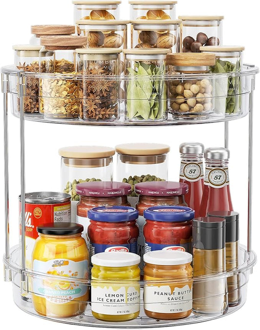 LAMU 12inch 2 Tier Lazy Susan Turntable Organizer Rotating Spice Rack Organization for Cabinet, Kitchen, Pantry, Countertop, Bathroom, Vanity