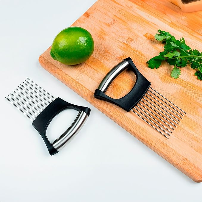 Onion Holder for Slicing (2 Pack) - Stainless Steel Vegetable Slicer Guide, Tomato/Potato/Lemon/Meat Holder - Safe, Even Cuts Kitchen Gadget