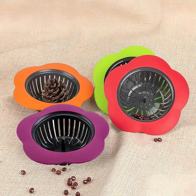 Kitchen Sink Strainer, 4PCS Silicone Sink Strainers, Large Wide Rim 4.5" Diameter Sink Drain Strainer for Kitchen Sink - Multicolor