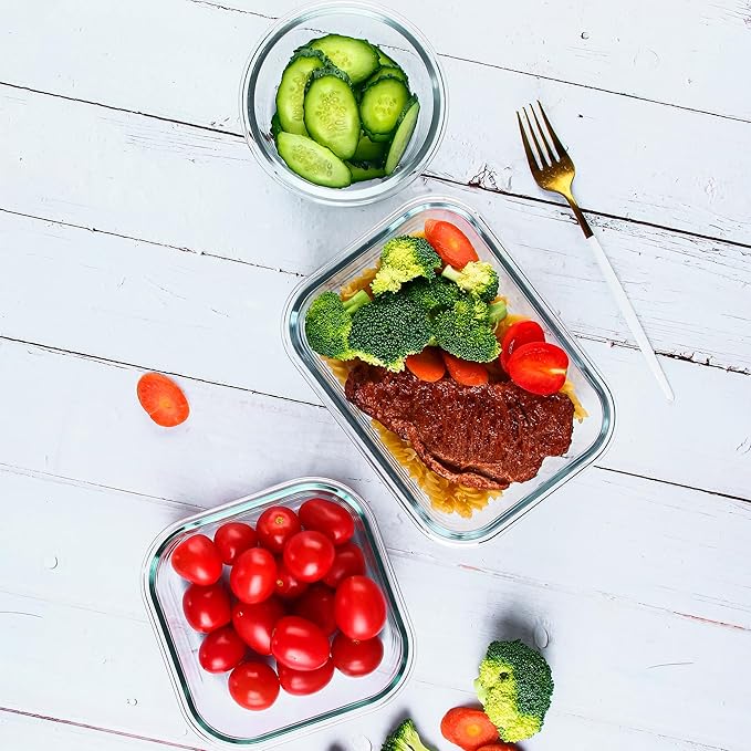 FAWLES 12 Pack Glass Meal Prep Containers with Airtight Lids, Leak-Proof Food Storage Containers, Dishwasher/Microwave/Oven/Freezer Safe Glass Containers for Lunch, Leftovers, to Go (Grey)
